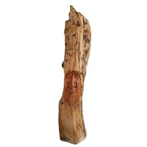 Dwain Freeman Signed Handcrafted Rustic Wood Face Carving Folk Art Sculpture